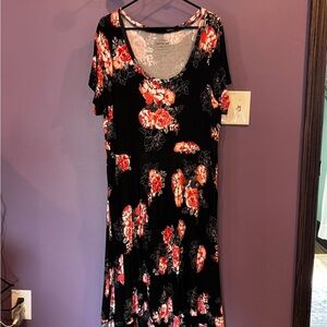 Torrid Black and Red Floral Midi Dress